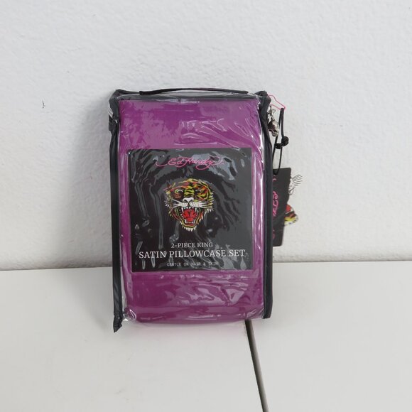 (#117) Ed Hardy 2-Piece Satin Pillowcase Set – Purple, Standard - Picture 1 of 4